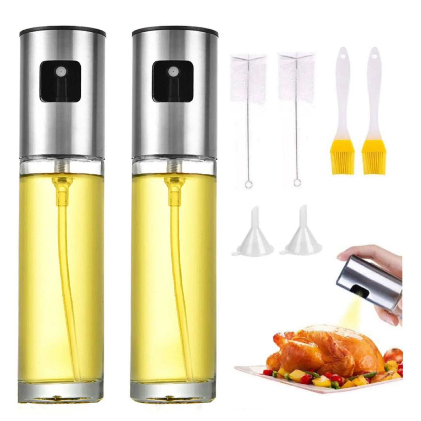 Stainless Steel Oil Spray Bottle Set with Brush and Funnel