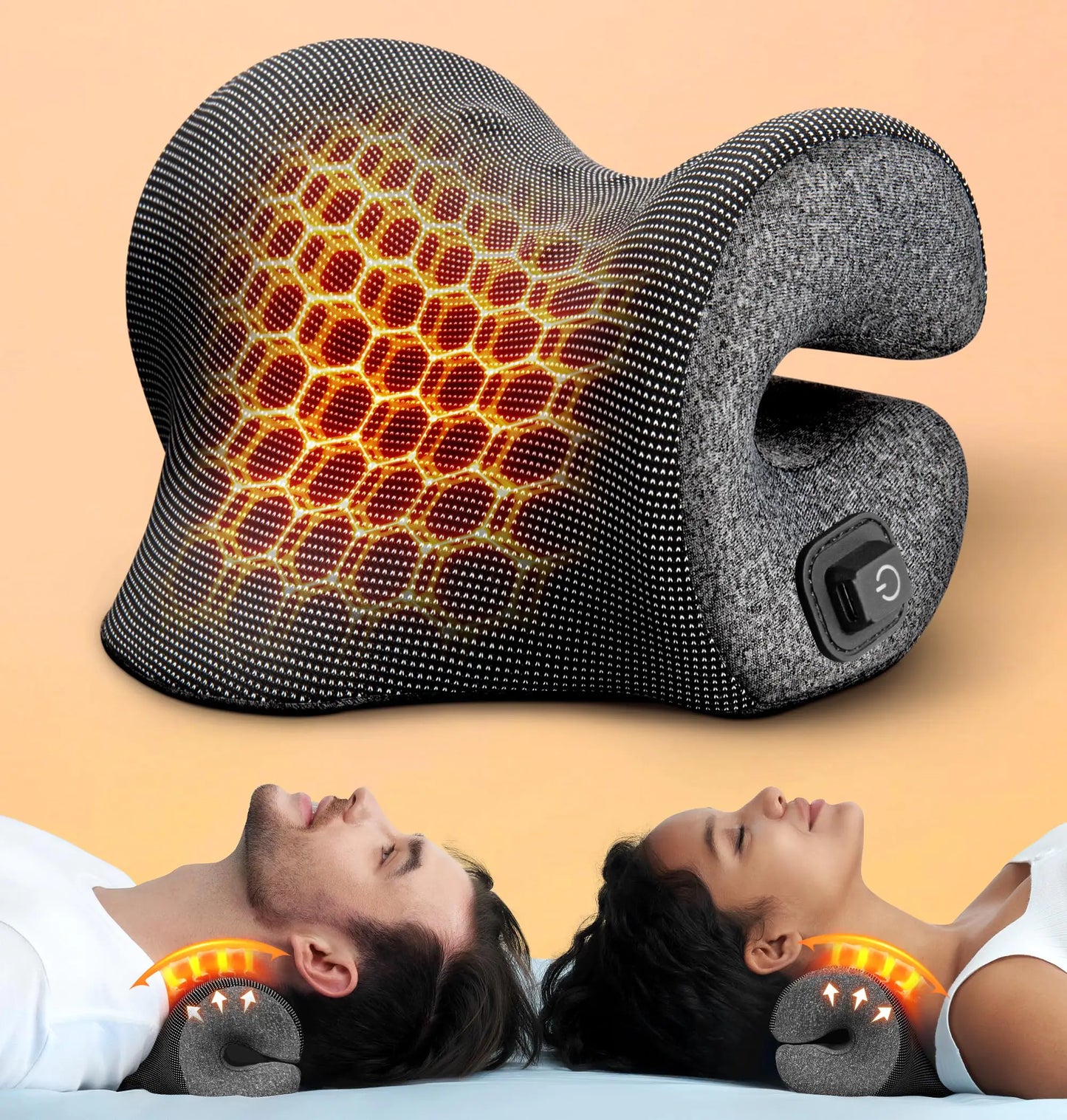 3s Heated Neck Stretcher for Neck Pain Relief Graphene Heating Pad Odorless Neck Cloud Cervical Traction Device Chiropractic Pillow for Neck and Shoulder Gifts for Men Women Mom Dad (Gray)