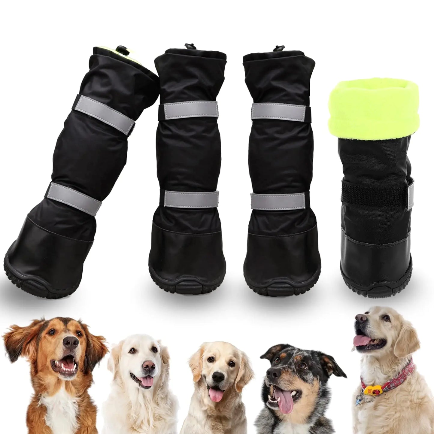 SUNFURA Dog Rain Boots with Warm Fleece Waterproof and Skid-Proof Medium Large Dog Shoes with Reflective Straps and Rugged Sole Pet Snow Booties Winter Paw Protector for Outdoor Running Hiking