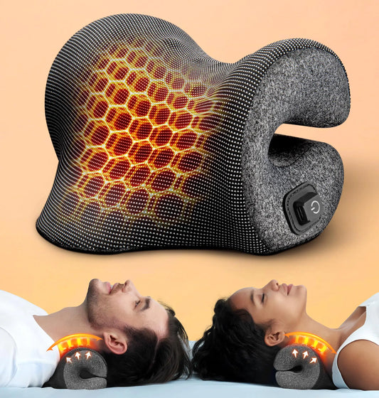 3s Heated Neck Stretcher for Neck Pain Relief Graphene Heating Pad Odorless Neck Cloud Cervical Traction Device Chiropractic Pillow for Neck and Shoulder Gifts for Men Women Mom Dad (Gray)