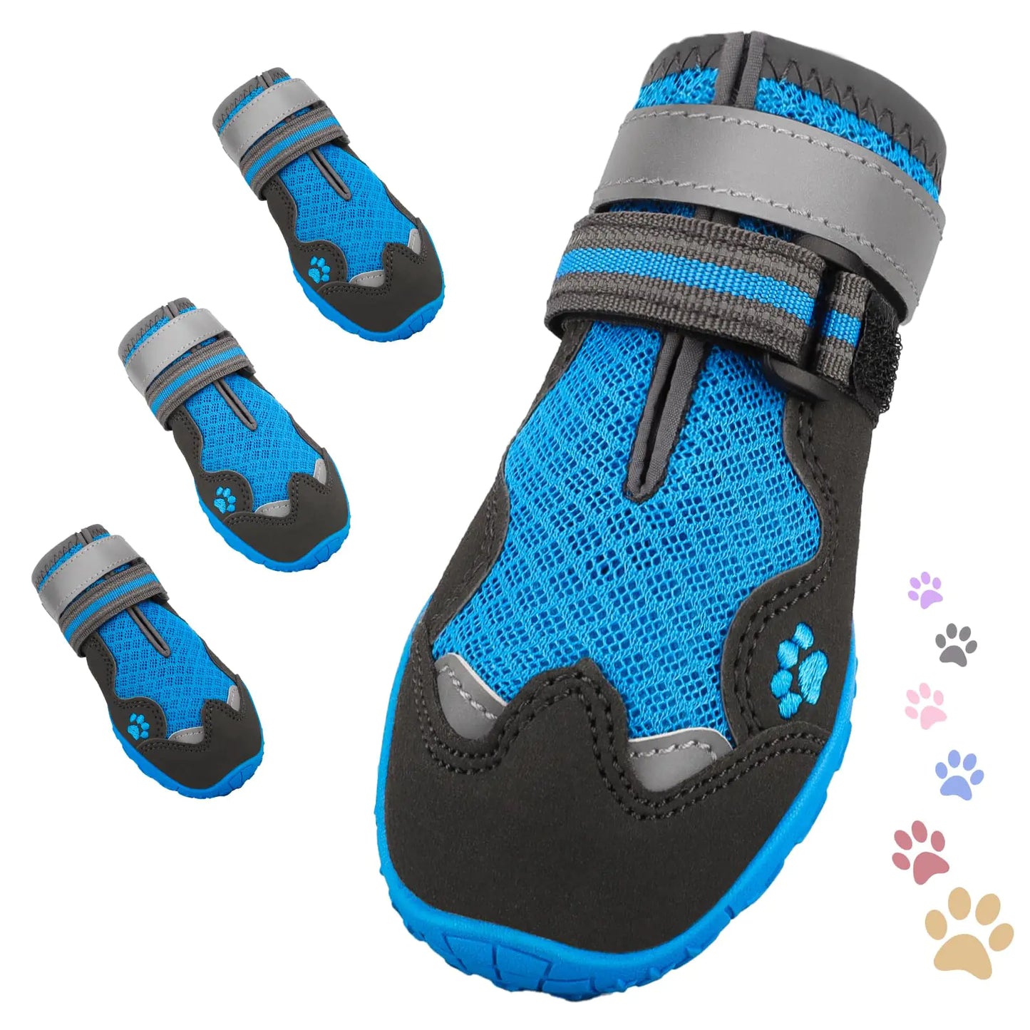 Dog Shoes FISHOAKY Dog Shoes for Large Dogs Mesh Breathable Dog Boots & Paw Protectors for Summer Hot Pavement Winter Snowy 360°Anti Slip 4Pcs Dog Booties with Reflective Blue (Size 2)
